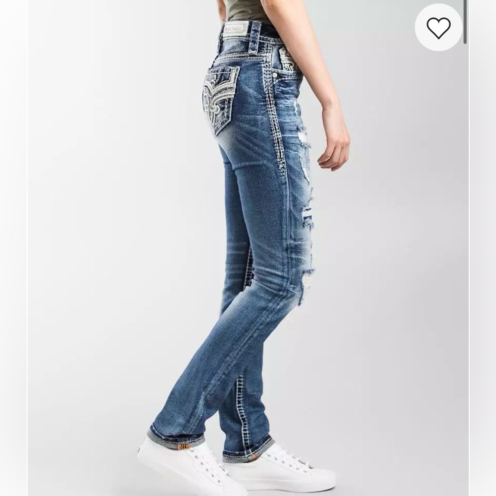 Rock Revival Barbra Mid-Rise Straight Blue Jeans with Distressed Details Size 29 - Picture 5 of 15